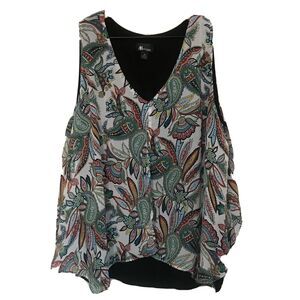 AB Studio  Top Women's Plus Size 1X Flower & Paisley Bohemian Chiffon Tank